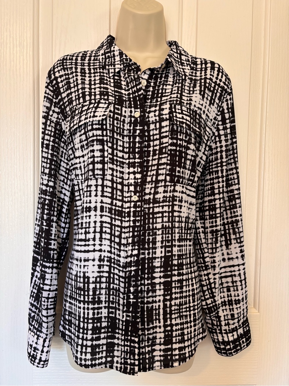 Investments Black and White Abstract Grid Button-Down Shirt